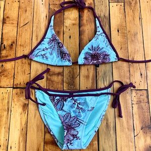 Vix, beaded, turquoise bikini w/ brown trim